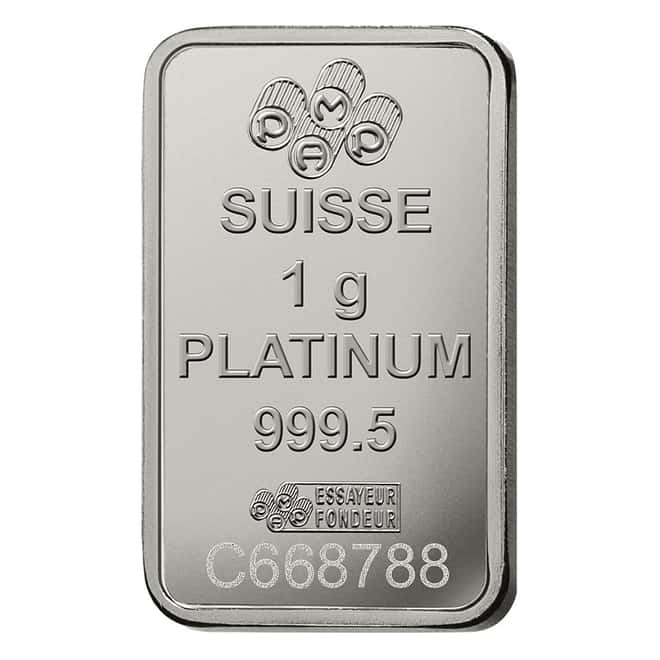 Box of 25 - 1 Gram PAMP Suisse Lady Fortuna Platinum Bar .9995 Fine (in Assay)