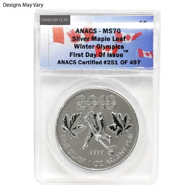 1 oz Silver Coin Random Mint ANACS MS/SP/PF 70 (Random Design/Year)