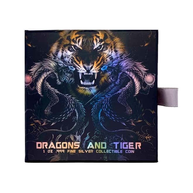 2022 Chad 1 oz Silver Dragon and Tiger Coin Serial #10 High Relief (w/Box)