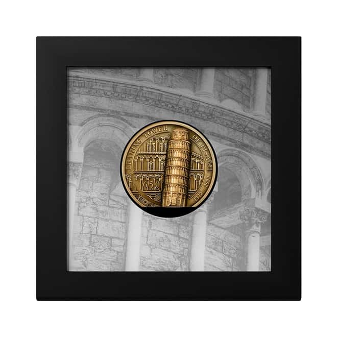 2022 Cook Islands 1 oz Gold Leaning Tower of Pisa Coin Antiqued .999 Fine (w/Box & COA)