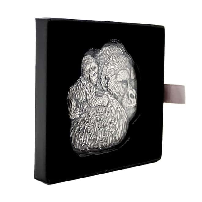 2023 Chad 1 oz Silver Gorilla and Child Coin Serial #8 Shaped High Relief (w/Box)