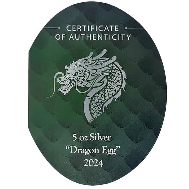 2024 5 oz Silver Dragon Egg 3D Shaped Coin Djibouti .999 Fine (w/Box & COA)