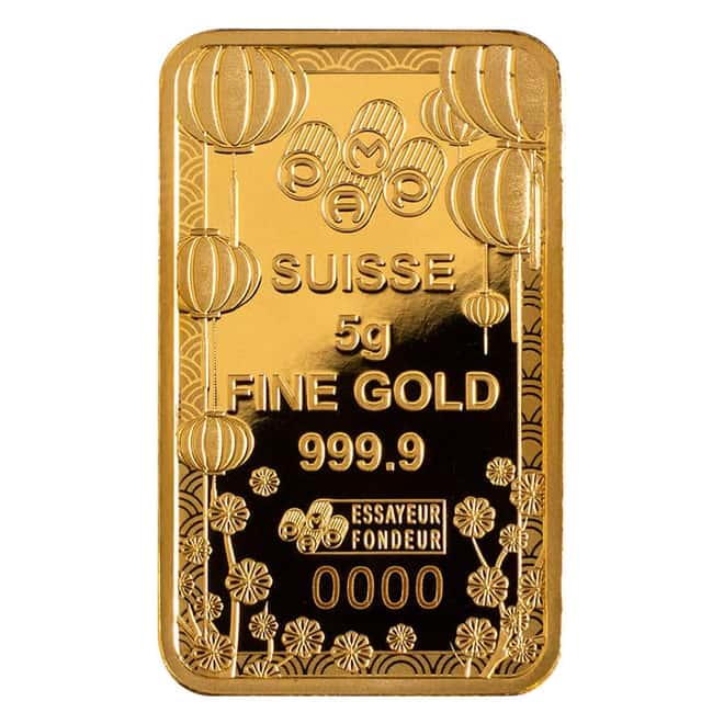5 gram PAMP Suisse Good Luck Gold Bar .9999 Fine (In Assay)