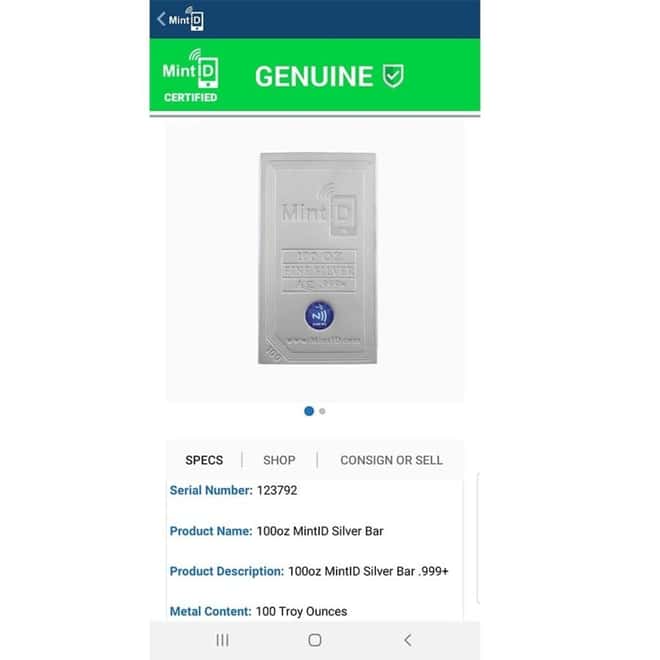 100 oz MintID Silver Bar .999+ Fine (NFC Scan Authentication)