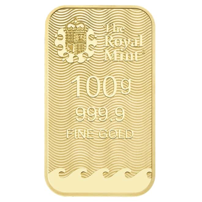 100 Gram Britannia Gold Bar .9999 Fine (in Assay)