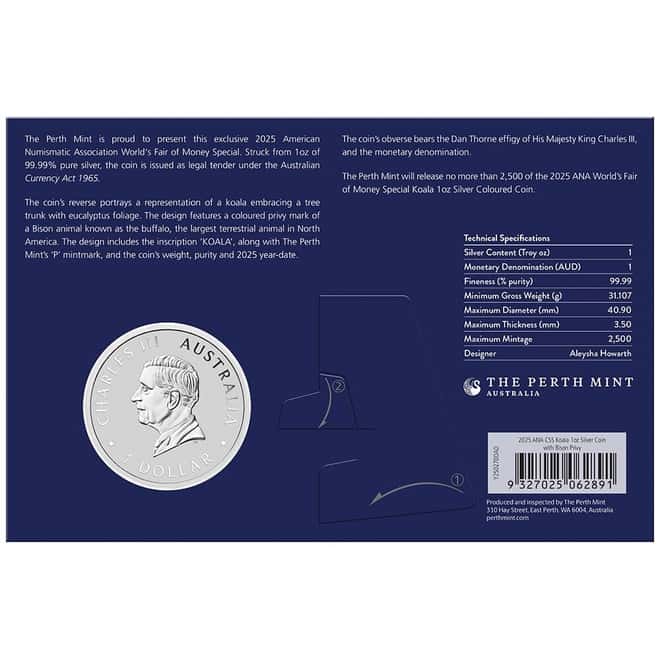 2025 1 oz Silver Australian Koala Perth Mint BU Bison Privy ANA