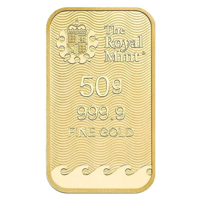 50 Gram Britannia Gold Bar .9999 Fine (in Assay)