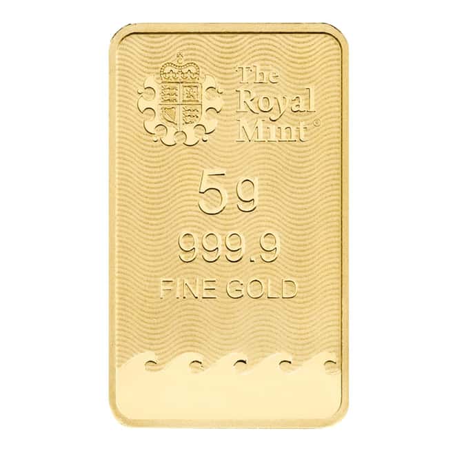 5 gram Britannia Gold Bar .9999 Fine (In Assay)