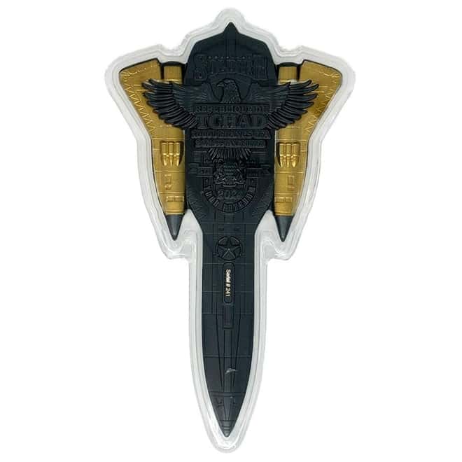 2024 Chad 2 oz Silver Fighter Jet Black & Gold Shaped Coin .999 Fine
