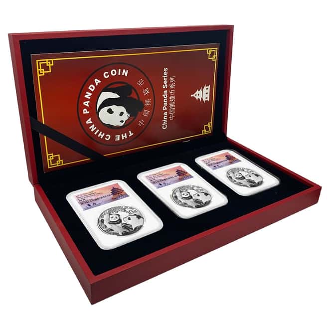 2021 China 30 gram Silver Panda 3-Coin Set NGC MS 70 FR