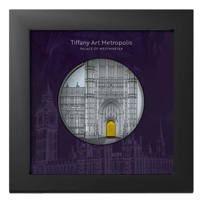 2023 Palau 5 oz Proof Silver Tiffany Art Palace of Westminster Coin