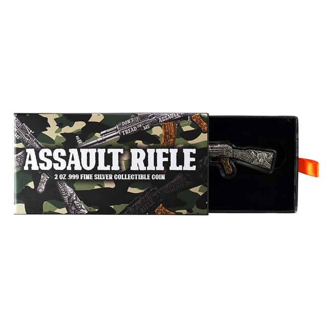 2024 Chad 2 oz Silver Assault Rifle Gilded Shaped Coin .999 Fine
