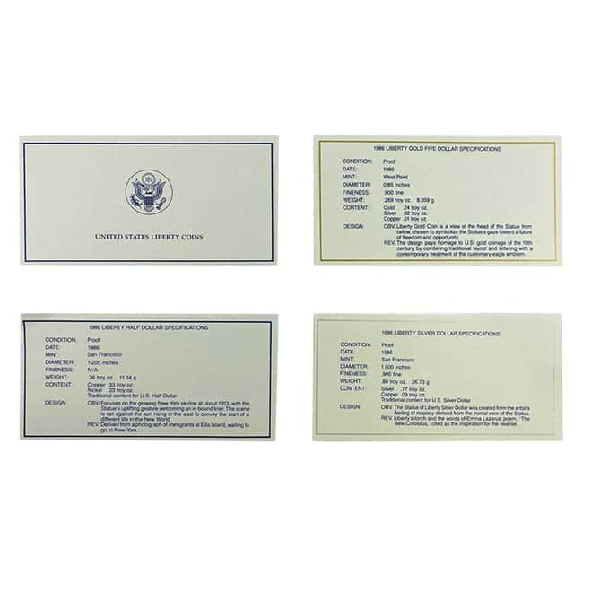 1986 W/S Gold / Silver Commem Statue of Liberty Proof 3-Coin Set