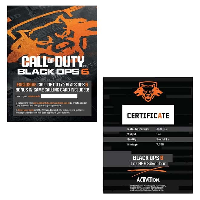 1 oz Call of Duty® Black Ops 6 Silver Bar .999 Fine (in TEP)