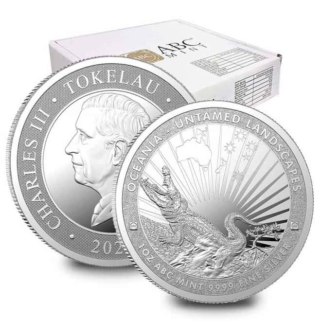 Box of 100 - 2024 Tokelau 1 oz Crocodile Untamed Landscapes Silver Coin BU