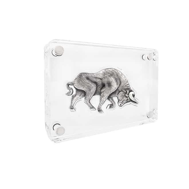 2021 Chad 1 oz Silver Bull Shaped Antiqued High Relief Coin (w/Box)