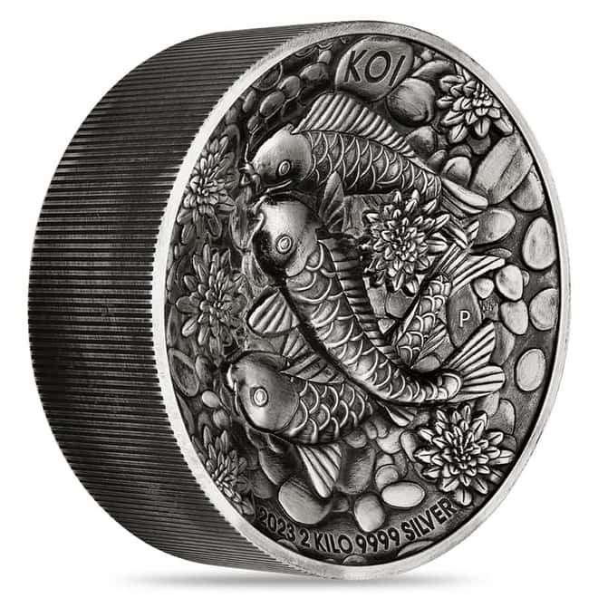 2023 2 Kilo Koi Fish Antiqued Silver Coin Australian Perth Mint