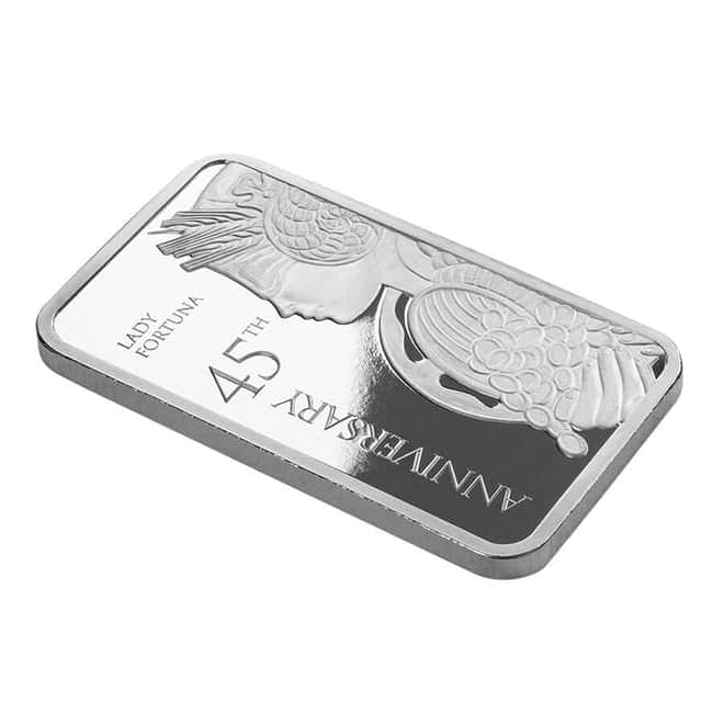 1 oz Silver Bar PAMP Suisse Lady Fortuna 45th Ann (in Assay)