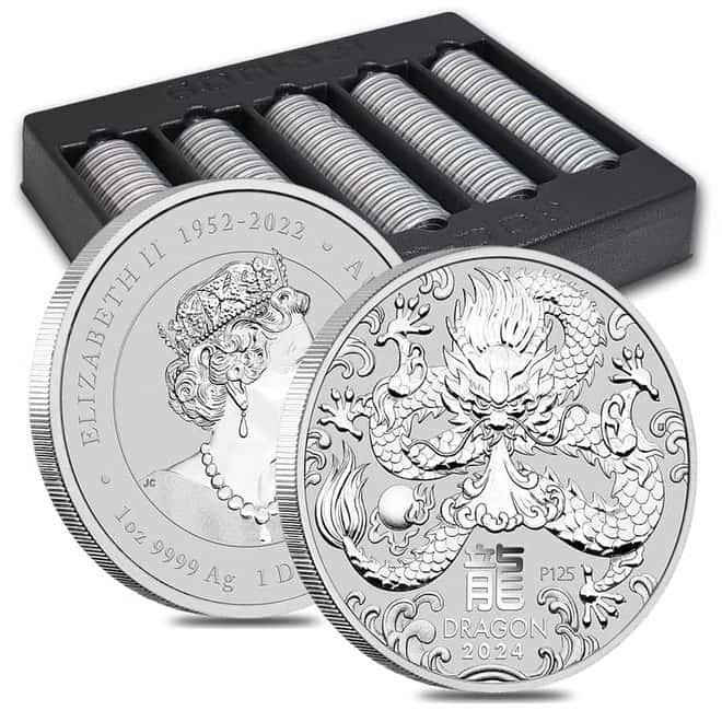 Roll of 20 - 2024 1 oz Silver Lunar Dragon BU Australian Perth Mint