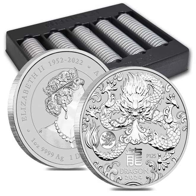 Roll of 20 - 2024 1 oz Silver Lunar Dragon with Dragon Privy BU Perth Mint