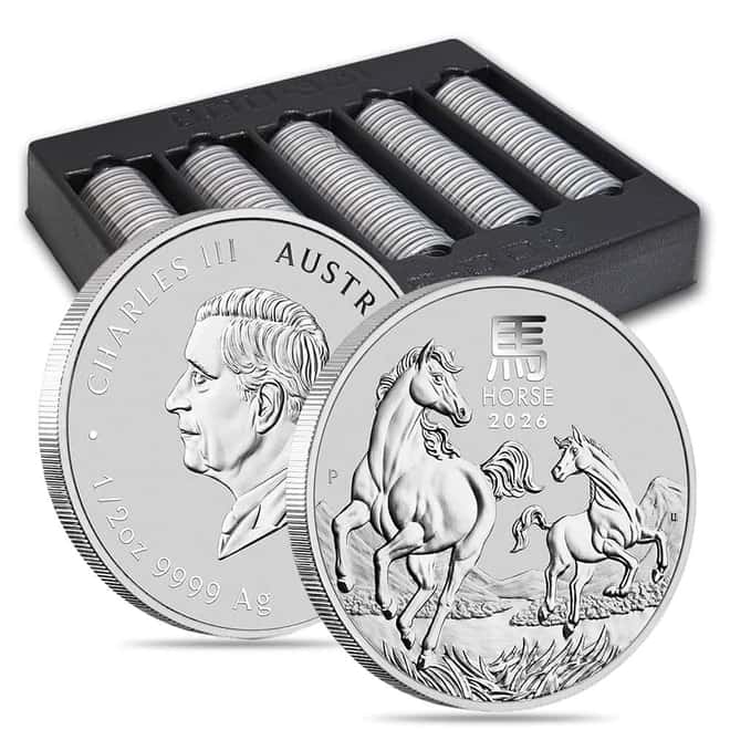 Box of 100 - 2026 1/2 oz Silver Lunar Horse BU Australian Perth Mint