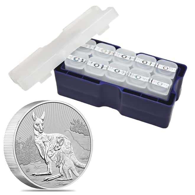 Tube of 10 - 2023 2 oz Silver Piedfort Kangaroo Mother and Baby Perth Mint BU