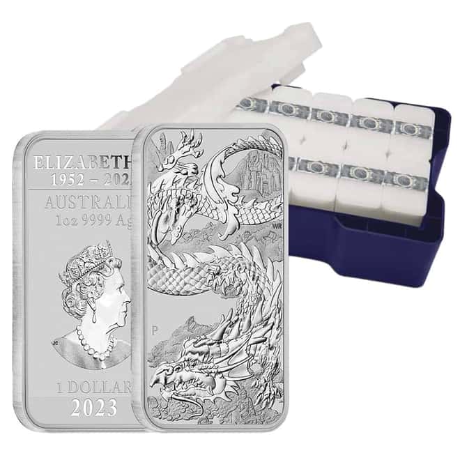2023 1 oz Silver Australian Dragon Coin Bar $1 BU