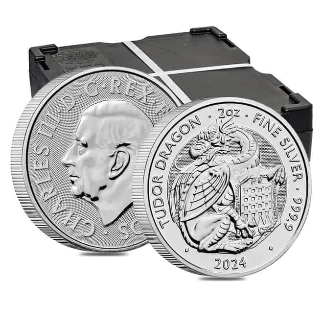 Tube of 10 - 2024 GB 2 oz Silver The Tudor Beasts Tudor Dragon Coin BU