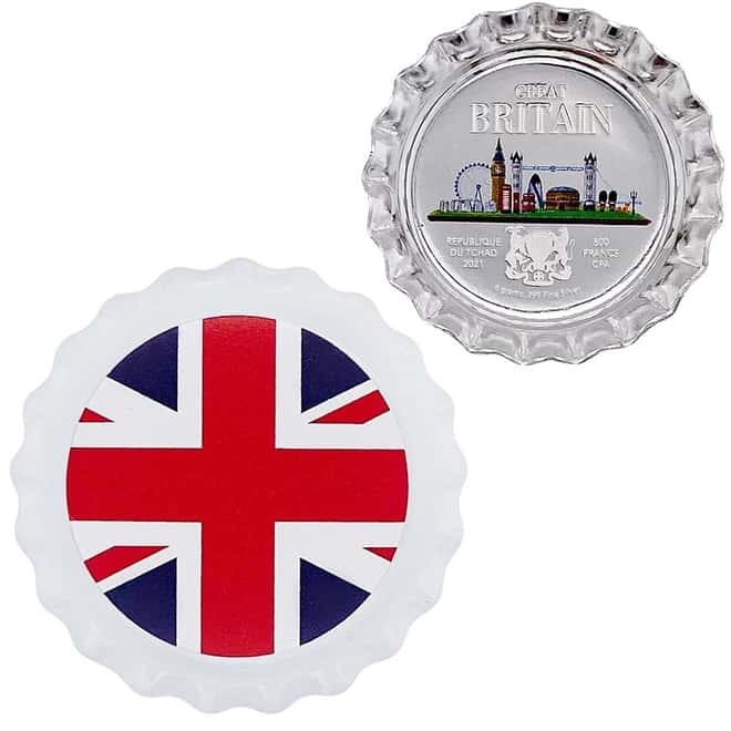 2021 Chad 6 gram World Landmarks - Great Britain Bottle Cap Proof Silver Coin .999 Fine (w/Box)