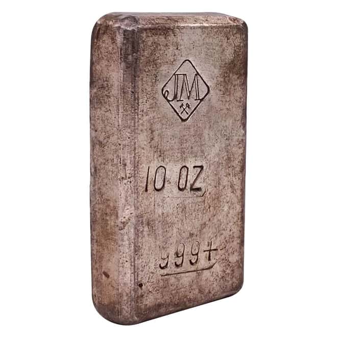 10 oz Johnson Matthey Vintage Silver Bar .999+ Fine (Stampings on Reverse)