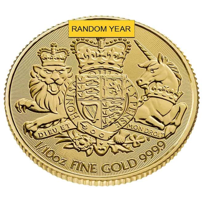 Great Britain 1/10 oz Royal Arms Gold Coin BU (Random Year)