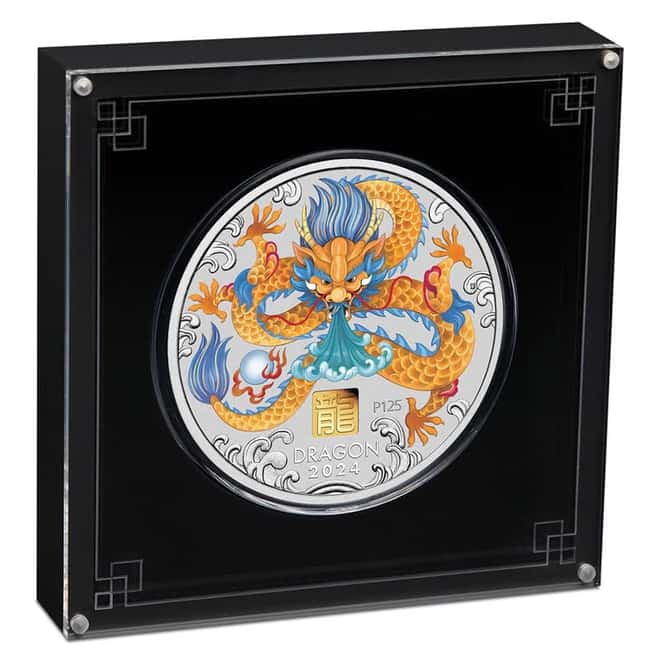 2024 1 Kilo Proof Colorized Silver Lunar Dragon Gold Privy Perth Mint