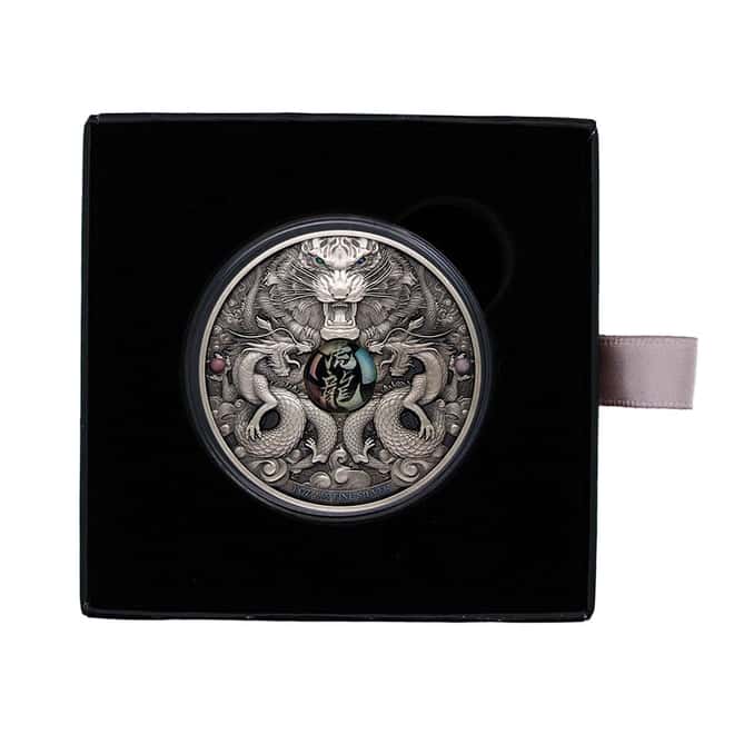2022 Chad 1 oz Silver Dragon and Tiger Coin Serial #10 High Relief (w/Box)