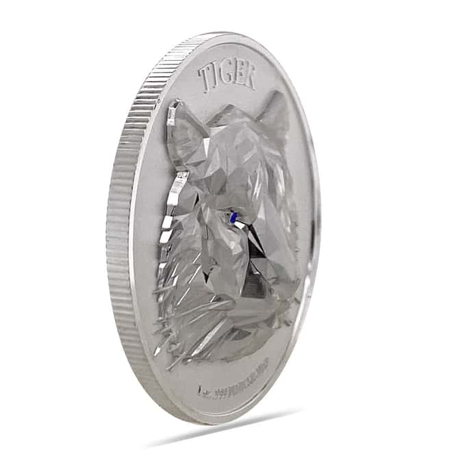 2022 Chad 1 oz Silver Multifaceted Tiger Coin Serial #8 Ultra High Relief (w/Box)