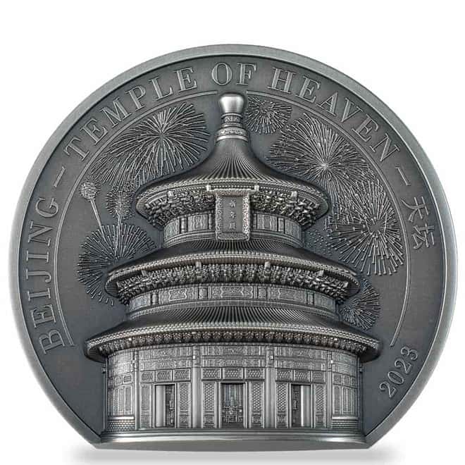 2023 Cook Islands 5 oz Silver Temple of Heaven Coin Antiqued .999 Fine (w/Box & COA)
