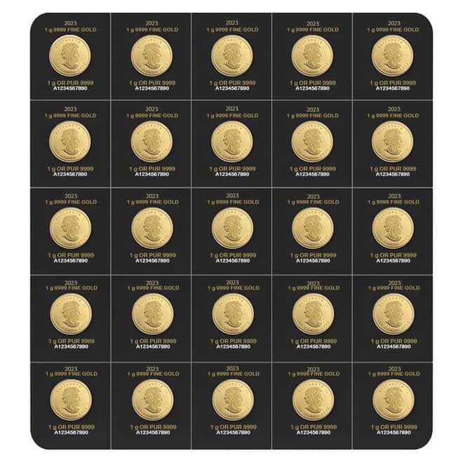 2023 25 x 1 gram Canadian Gold Maples $.5 Coin .9999 Fine - Maplegram25™ (In Assay)