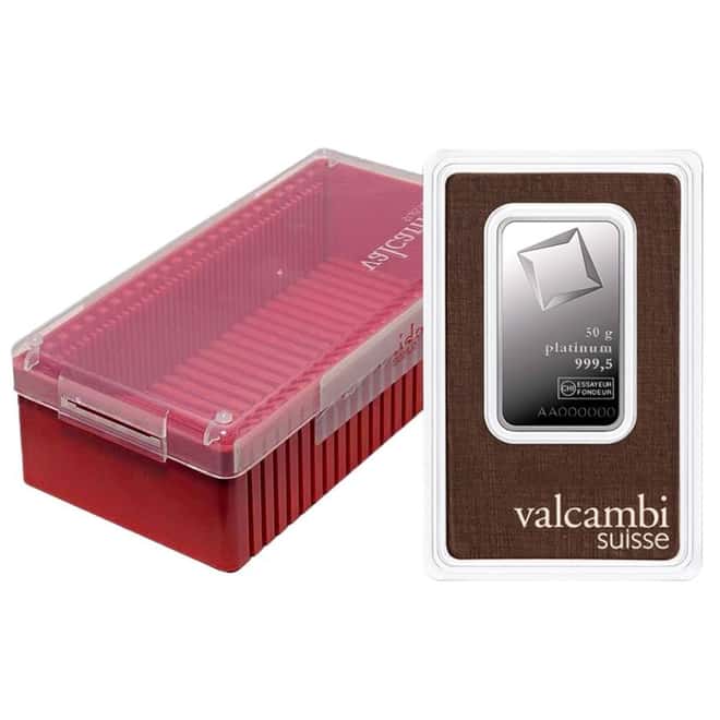 50 Gram Platinum Bar - Valcambi Suisse .9995 Fine (in Assay)