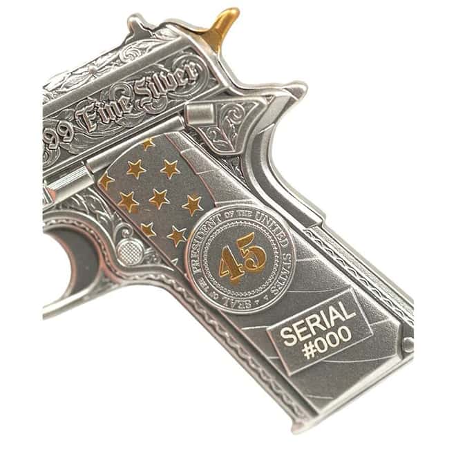 1 oz Silver Gun Shaped .45 Caliber Pistol Antiqued .999 Fine (w/Box)