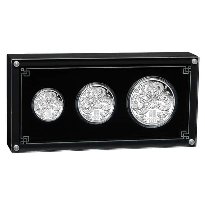 2024 3.5 oz Proof Silver Lunar Dragon 3-Coin Set Perth Mint