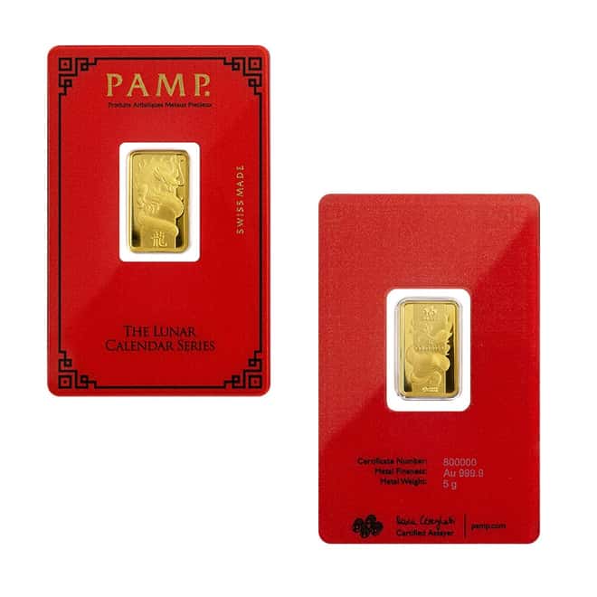 12 x 5 gram PAMP Suisse Lunar Series Gold Bar Set (In Assay)