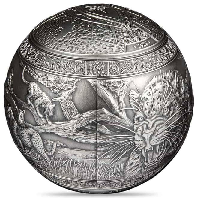 2023 1 Kilo Silver Big Five - Leopard Spherical Coin Djibouti