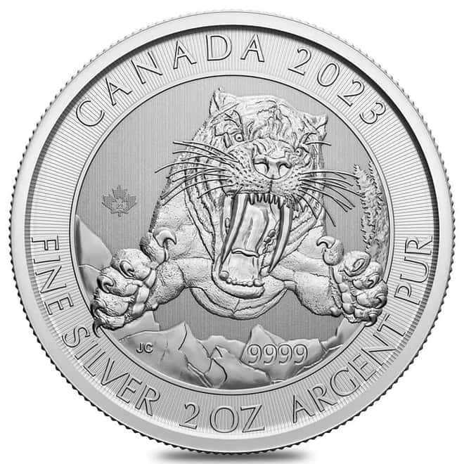 Roll of 14 - 2023 Canada 2 oz Smilodon Sabre-Tooth Cat Silver Coin BU