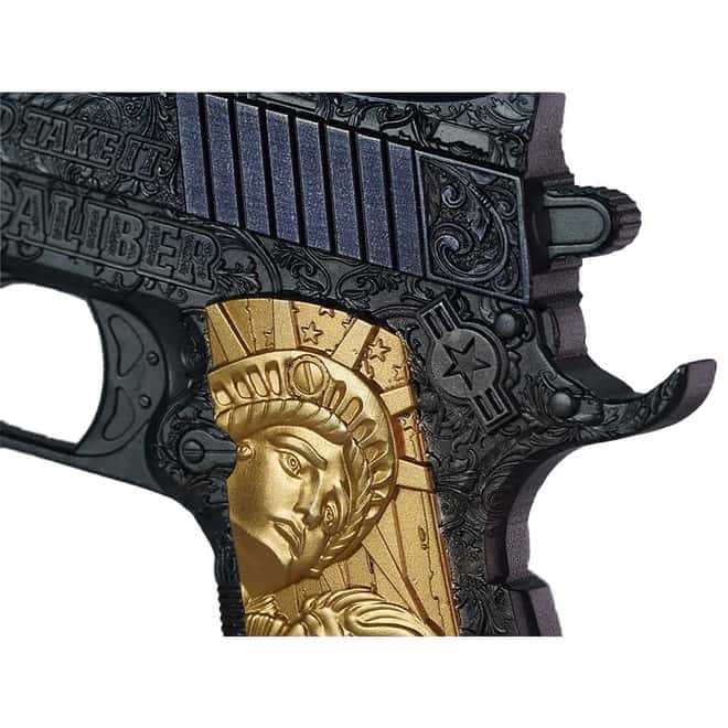 2024 Chad 2 oz Silver .45 Caliber Pistol Handgun Black & Gold Shaped Coin .999 Fine