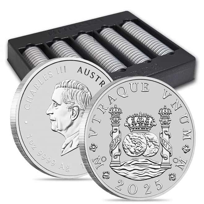 Box of 100 - 2025 1 oz Silver Pillar Dollar Australian Proclamation 225th Ann Coin BU .9999 Fine