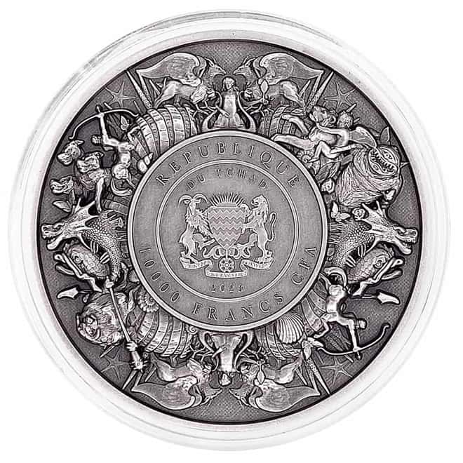 2023 Chad 2 oz Silver Dragon and Cyclops - Mythical Creatures Coin Serial #10 Antiqued High Relief (w/Box)