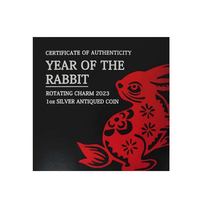 2023 Tuvalu 1 oz Antiqued Silver Lunar Year of The Rabbit Rotating Charm (w/Box & COA)