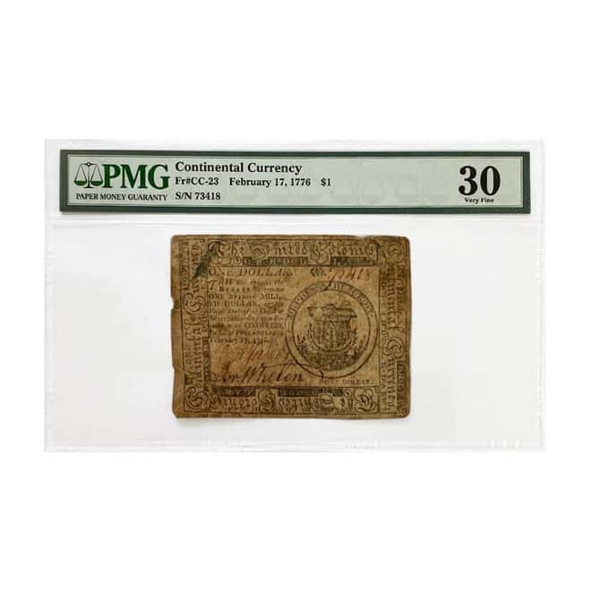 February 17, 1776 $1 Continental Currency PMG VF 30