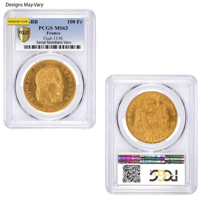France 100 Francs Napoleon Gold Coin NGC/PCGS MS 61 (Random Year)