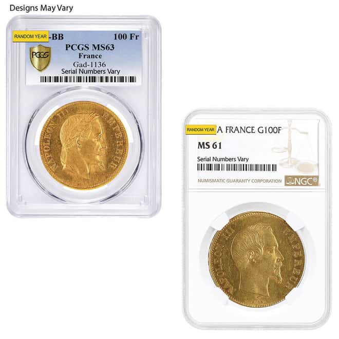 France 100 Francs Napoleon Gold Coin NGC/PCGS MS 61 (Random Year)