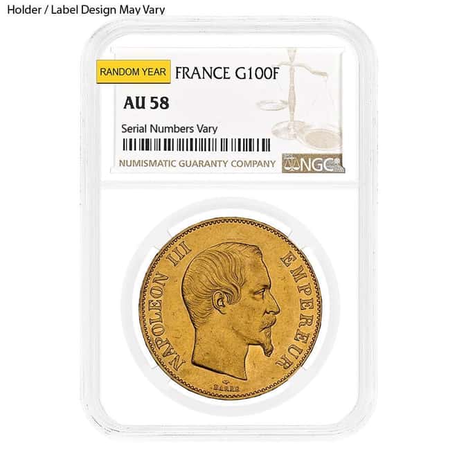 France 100 Francs Napoleon Gold Coin NGC AU 58 (Random Year)
